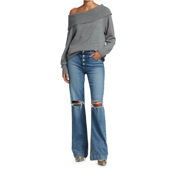 NEW Paige, Large, Womens Izabella Off-The-Shoulder Sweater - Heather Grey - Picture 3 of 6